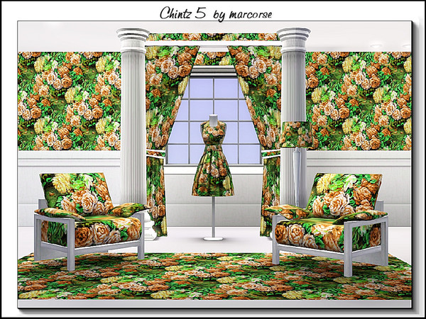Sims 3 — Chintz Five_marcorse by marcorse — Fabric pattern - amber rose chintz design on green..