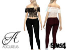 Sims 4 — Wicked & Divine Skinny Jeans by Augureus — Jeans in burgundy and black.