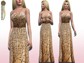 Sims 3 — Strapless Chiffon Embroidered Gown by Harmonia — Custom Mesh By Harmonia Only one color! not recolor