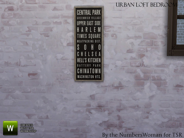 Sims 4 — Urban Loft Bedroom City Names Picture by TheNumbersWoman — Urban Styled used furniture for that look on a