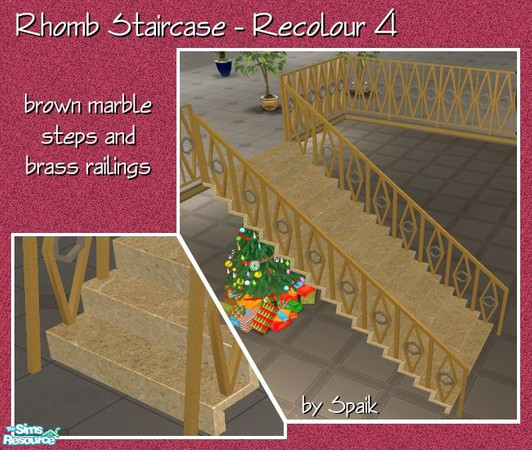 Sims 2 — Rhomb Staircase - Rec4 Brass & Brown Marble by Spaik — Recolour of my Rhomb staircase with brown marble
