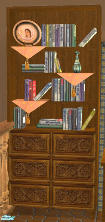Sims 2 — Indian Inspired Living RC 4 - Bookcase by Simaddict99 — This file recolros the bookcase decor times: salmon
