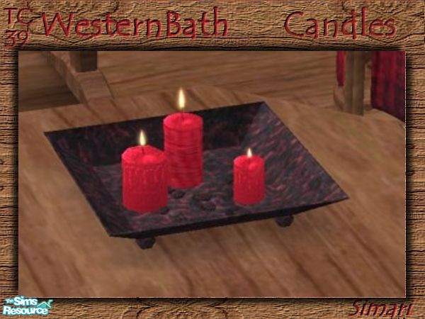 Sims 2 — TC39 Western Bath-Candles by simari — Dark red candles with black and red swirl design tray. Compliments the