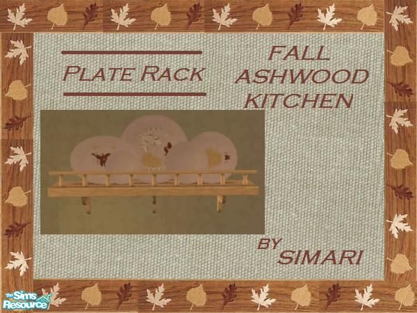 Sims 2 — Fall Ashwood - Plate Rack by simari — Seasons wall plate rack in ash wood and plates with fall leaf design.