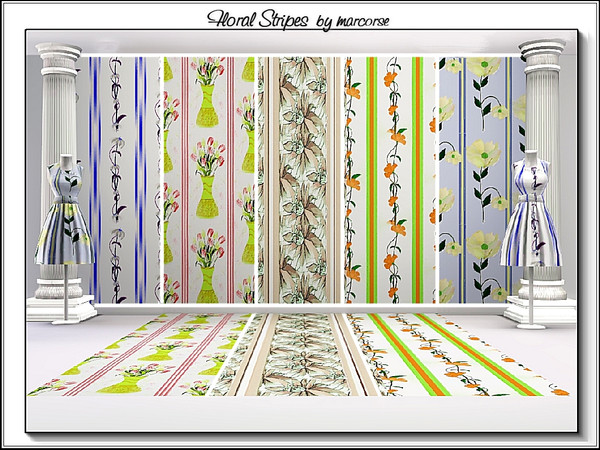 Sims 3 — Floral Stripes_marcorse by marcorse — Five floral Fabric patterns with a vertical stripe design. [ and if you