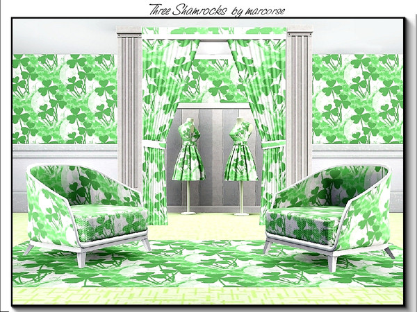 Sims 3 — Three Shamrocks_marcorse by marcorse — Themed pattern: sprays of 3 shamrocks in shades of green