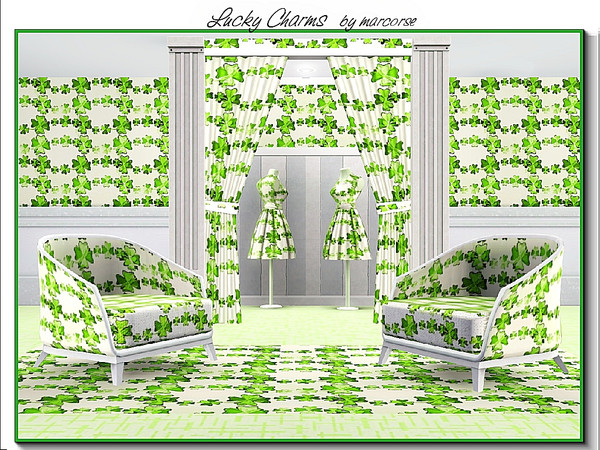 Sims 3 — Lucky Chains_marcorse by marcorse — Themed pattern: interlocking shamrock chains in shades of green on cream.