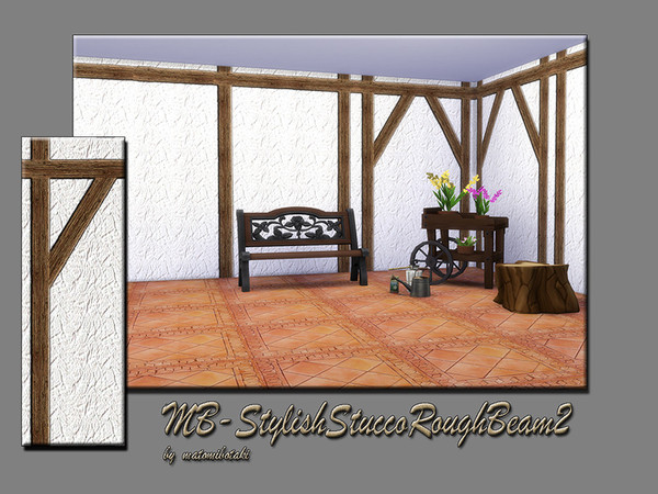 Sims 4 — MB-StylishStuccoRoughBeam2 by matomibotaki — MB-StylishStuccoRoughBeam2 - Rough plaster stucco wall with beam,