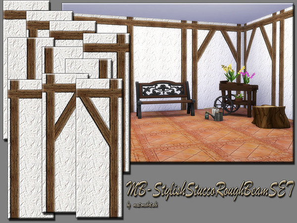 Sims 4 — MB-StylishStuccoRoughBeamSET by matomibotaki — MB-StylishStuccoRoughBeamSET 10 Rough plaster stucco walls, in a