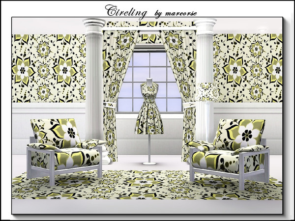 Sims 3 — Circling_marcorse by marcorse — Fabric pattern: large yellow and blue flowers in a circling design around a