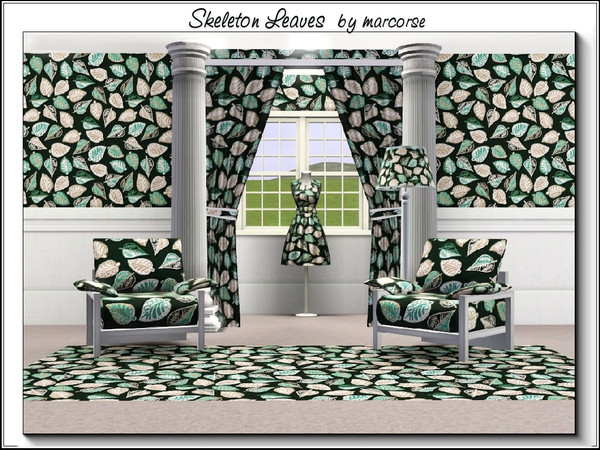 Sims 3 — Skeleton Leaves_marcorse by marcorse — Fabric pattern: stylised skeleton leaves on black