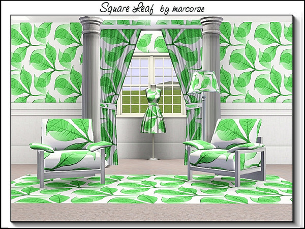 Sims 3 — Square Leaf_marcorse by marcorse — Themed pattern: green leaves in a squared design on white