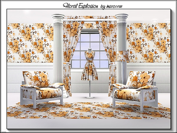 Sims 3 — Floral Explosion_marcorse by marcorse — Fabric pattern: light orange and blue flowers in an 'expolsive' design
