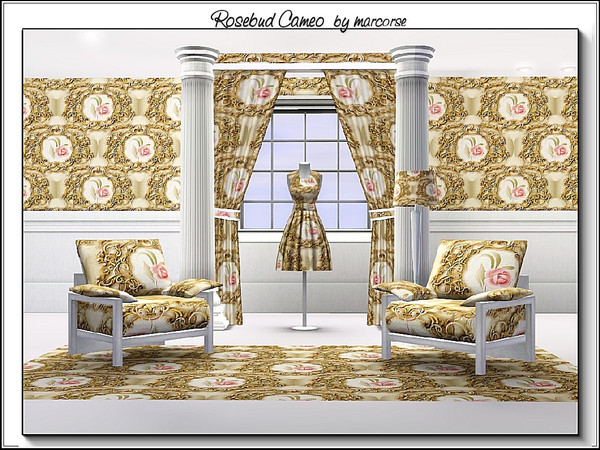 Sims 3 — Rosebud Cameo_marcorse by marcorse — Fabric pattern rosebud cameo design in solf, earth toned pastels.