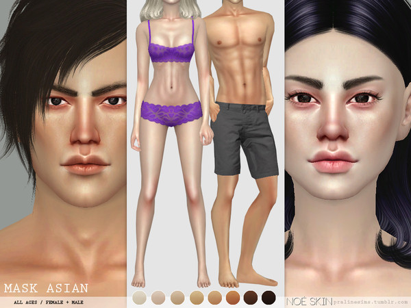 Sims 4 — PS Noe Skin MASK ASIAN by Pralinesims — Skintone for all ages and genders, comes in 8 different shades which can