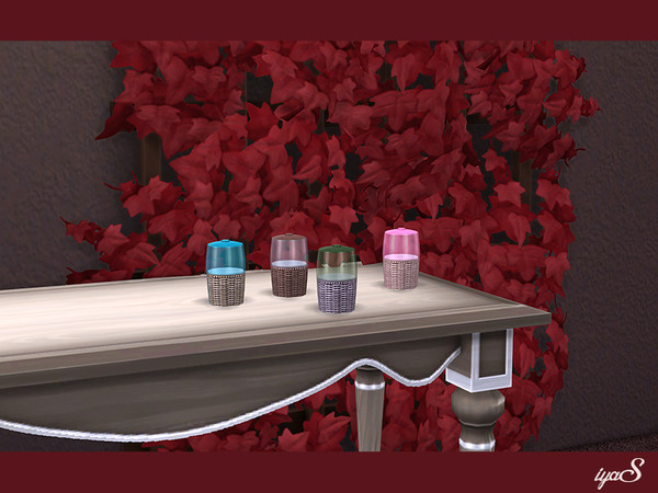 Sims 4 — Jar with Powder by soloriya — Wicker covered jar with powder. Part of Valentine set. 4 color variations.