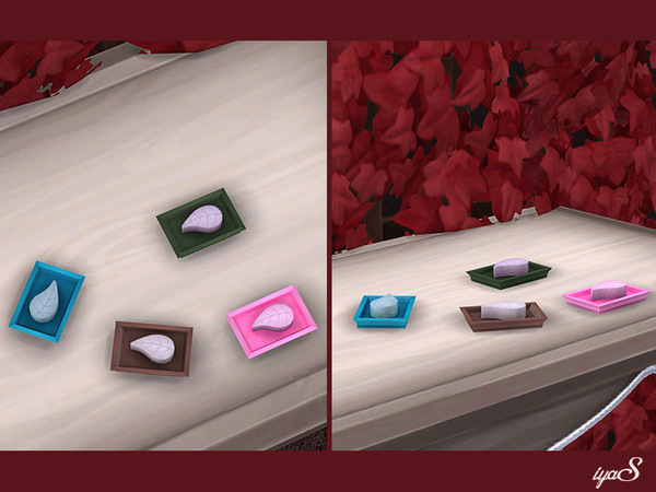 Sims 4 — Soap Leaf by soloriya — Leaf-shaped small soap with a soap dish. Part of Valentine set. 4 color variations.