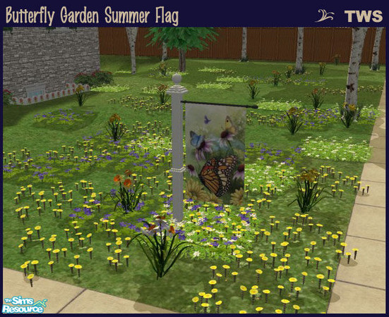 Sims 2 — Butterfly Garden Summer Flag by wildstar24 — Features butterflies flitting amidst a pastel-coloured wildflower