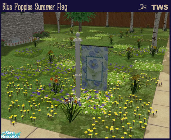 Sims 2 — Blue Poppies Summer Flag by wildstar24 — Features blue poppy background and central blue poppy motif.
