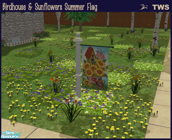 Sims 2 — Birdhouse & Sunflowers Summer Flag by wildstar24 — Features a country birdhouse, sunflowers and watering