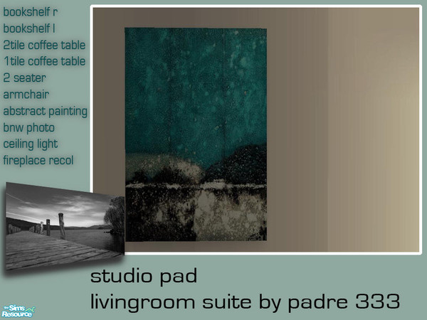 Sims 2 — Studio Pad Livingroom Abstract Painting1 by Padre — Contemporary thunder grey and white suite. 