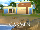 Sims 4 — Carmen by Deadless — This is a modern house. It has 1 unfurnished bedroom. It has: -1 open kitchen -1 dining