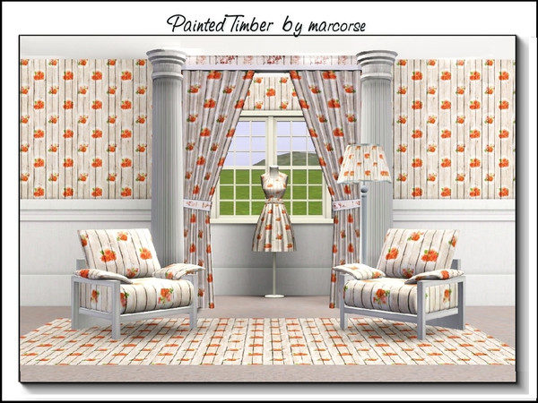 Sims 3 — Painted Timber_marcorse by marcorse — Wood pattern - painted timber with a pink flower design