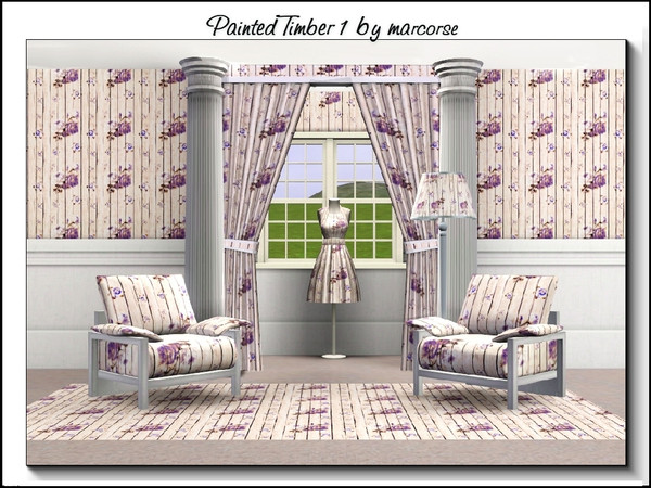 Sims 3 — Painted Timber 1_marcorse by marcorse — Wood patterm: painted timber with a purple floral sprig design