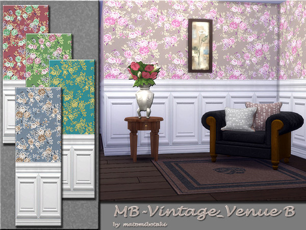 Sims 4 — MB-Vintage_VenueB by matomibotaki — MB-Vintage_VenueB, elegant vintage wallpaper with floral design and wooden