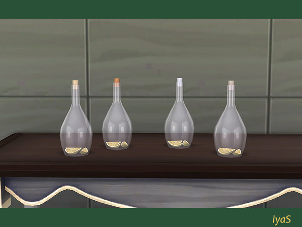 Sims 4 — Bottle with Slices of Lemon by soloriya — Glass bottle with three slices of lemon. 4 color variations. Part of