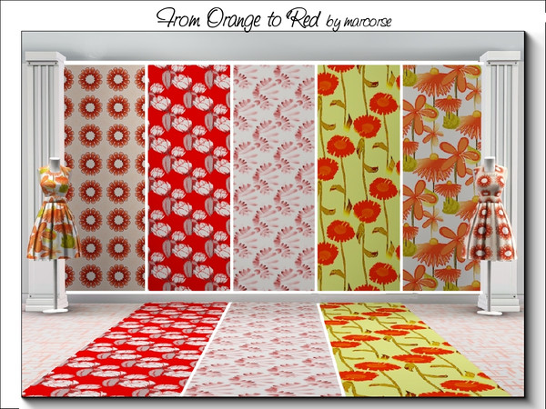 Sims 3 — From Orange to Red_marcorse by marcorse — Five selected patterns in shades of orange to red. All are found in