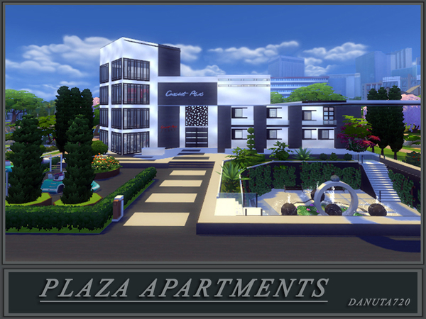 Sims 4 — PLAZA Apartments. by Danuta720 — Apartment building for two families - single and family of three. This modern
