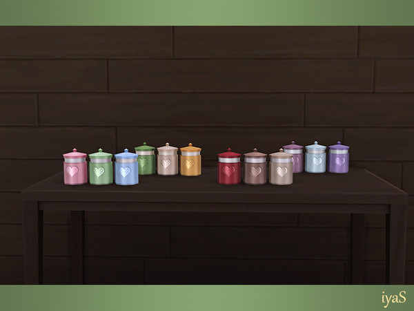 Sims 4 — Jars by soloriya — Three colorful jars with hearts. 4 color variations. Part of Bon Appetit set. Category: