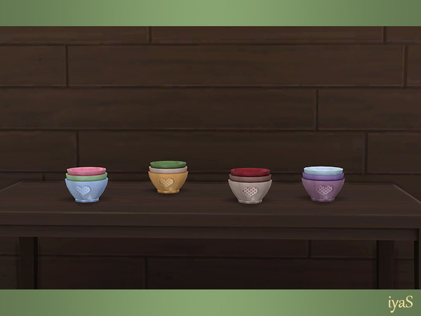 Sims 4 — Bowls by soloriya — Three colorful bowls with a small heart. 4 color variations. Part of Bon Appetit set.