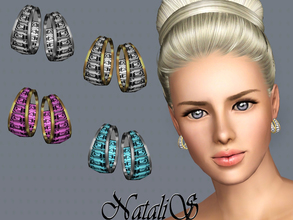 Sims 3 — NataliS TS3 Baguette Hoop Earrings FA-FE by Natalis — Double metal hoop baguette crystals earrings. FA-YA-FE.
