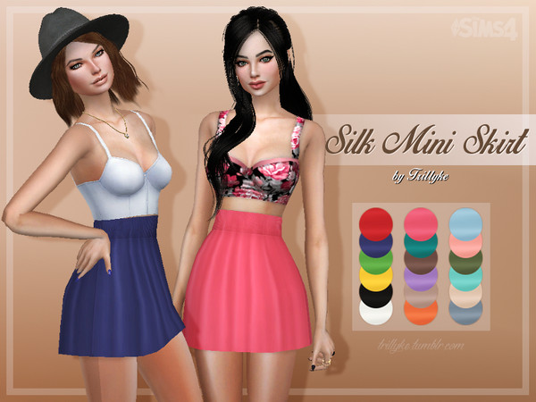 Sims 4 — Trillyke - Silk Mini Skirt by Trillyke — It's a simple, high-waisted mini skirt, which comes in a bunch of solid
