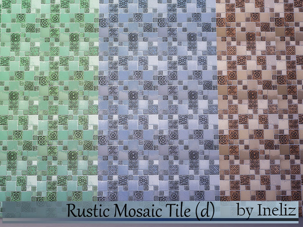 Sims 4 — Rustic Mosaic Tile (d) by Ineliz — A set of bathroom mosaic tile in three colors. 