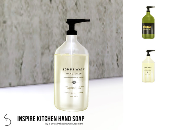 Sims 4 — INSPIRE Kitchen Hand Soap by k-omu2 — Soap for your hands in stylish bottles. Comes in two swatches -