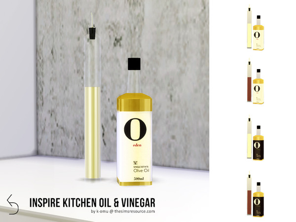Sims 4 — INSPIRE Kitchen Oil & Vinegar Bottles by k-omu2 — Condiments in beautiful bottles. Comes in four swatches -