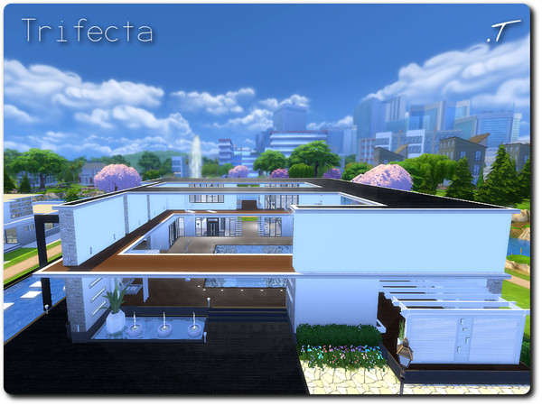 Sims 4 — Trifecta by Torque3 — Trifecta, a modern, open plan luxury home. Three bedrooms, three bathrooms, kitchen,