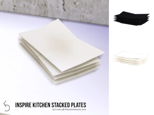 Sims 4 — INSPIRE Kitchen Stacked Plates by k-omu2 — Decorative, square-ish plates in two swatches. Black and White.