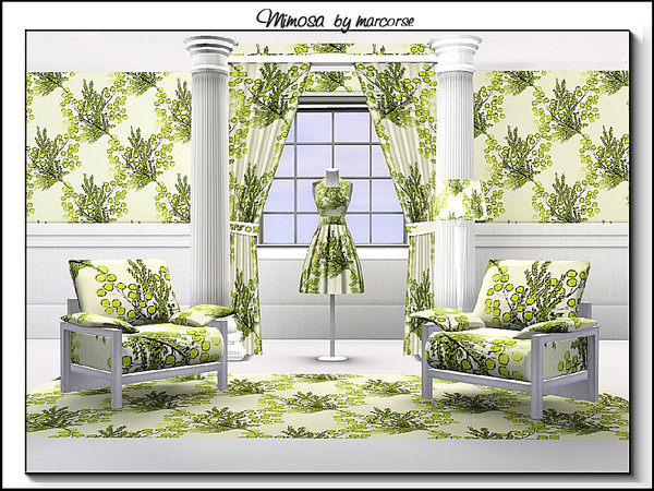 Sims 3 — Mimosa_marcorse by marcorse — Fabric pattern: sprays of mimosa in a diagonal design