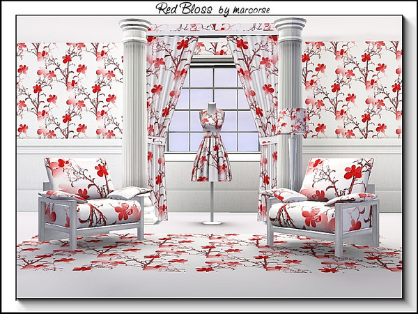 Sims 3 — Red Bloss_marcorse by marcorse — Fabric pattern: stylised blossom tree in red and white