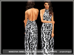Sims 3 — Makeena Embellished Lace Gown, BlackWhite by Serpentrogue — female adult/ young adult outfit new mesh has small