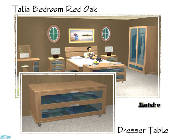 Sims 2 — Talia Bedroom Redoak - Dresser Table by Mutske — In Redoak, and glass doors. Surface. 