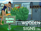 Sims 4 — Wooden sign (simlish or english) by Novem — 16 signs - standalone item - maxis match + simlish - can be found