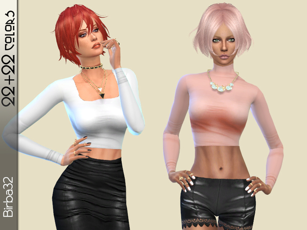 Sims 4 — Basic T-shirts by Birba32 — A sweater with high neck or squared neckand long sleeves in 22 colors Hair by Anto,