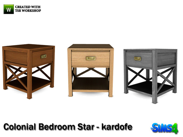 Sims 4 — kardofe_Colonial Bedroom Star_EndTable by kardofe — Nightstand in wood, colonial style in three different