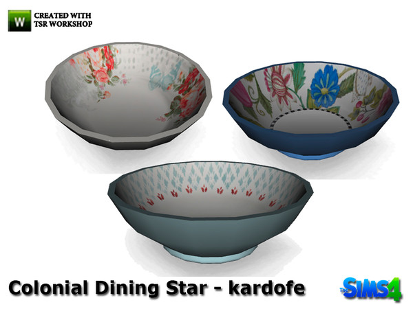 Sims 4 — kardofe_Colonial Dining Star_Stackable dish3 by kardofe — Bowl in three different models. They can be stacked as