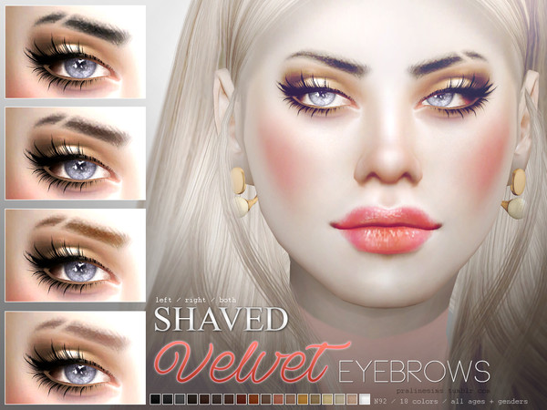 Sims 4 — Velvet Eyebrows N92 Shaved by Pralinesims — Realistic eyebrows in 18 colors. All ages, all genders. Shaved for